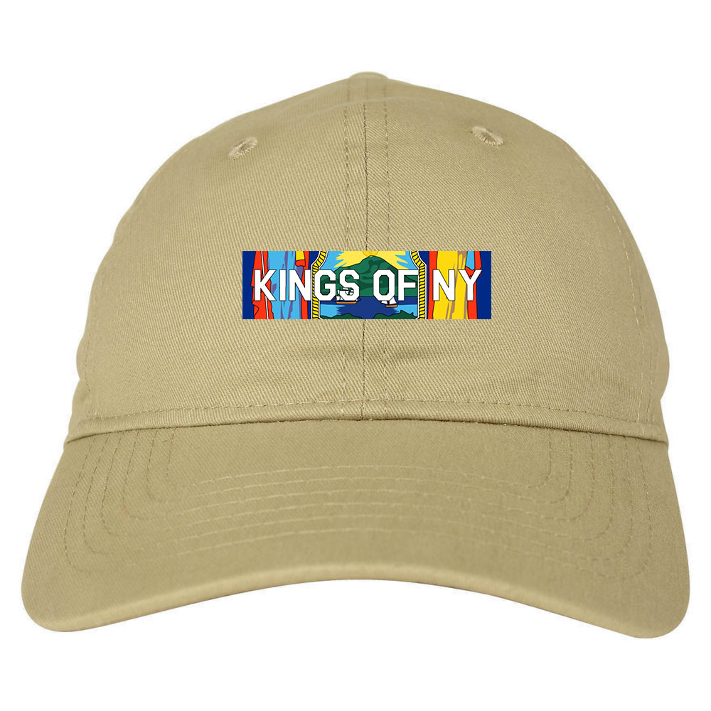 New York Flag Box Logo Mens Dad Hat Tan