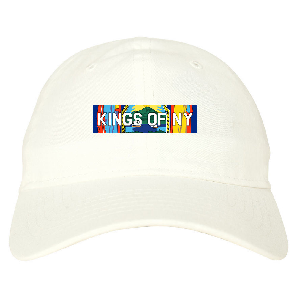 New York Flag Box Logo Mens Dad Hat White