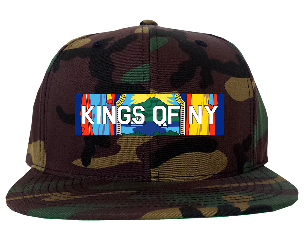 New York Flag Box Logo Mens Snapback Hat Army Camo