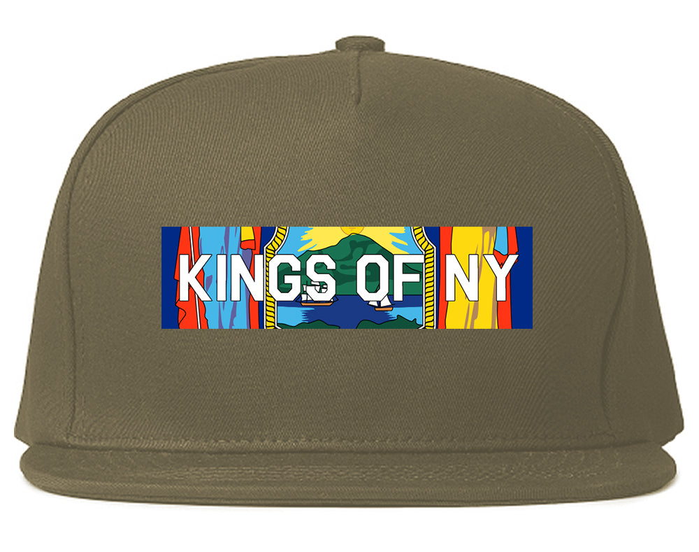 New York Flag Box Logo Mens Snapback Hat Grey