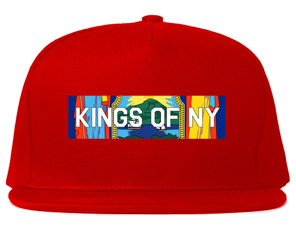 New York Flag Box Logo Mens Snapback Hat Red