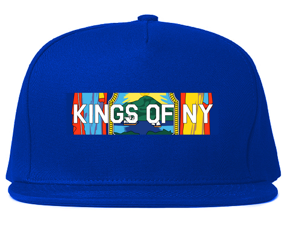 New York Flag Box Logo Mens Snapback Hat Royal Blue