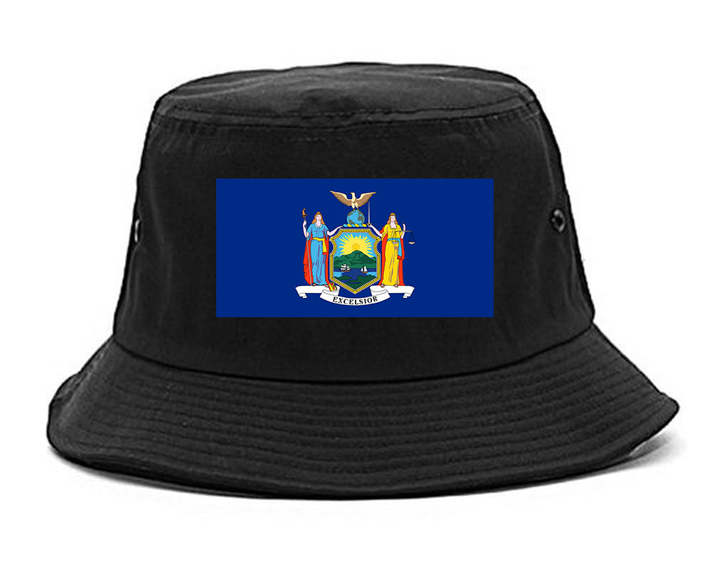 New York State Flag NY Chest Mens Bucket Hat Black