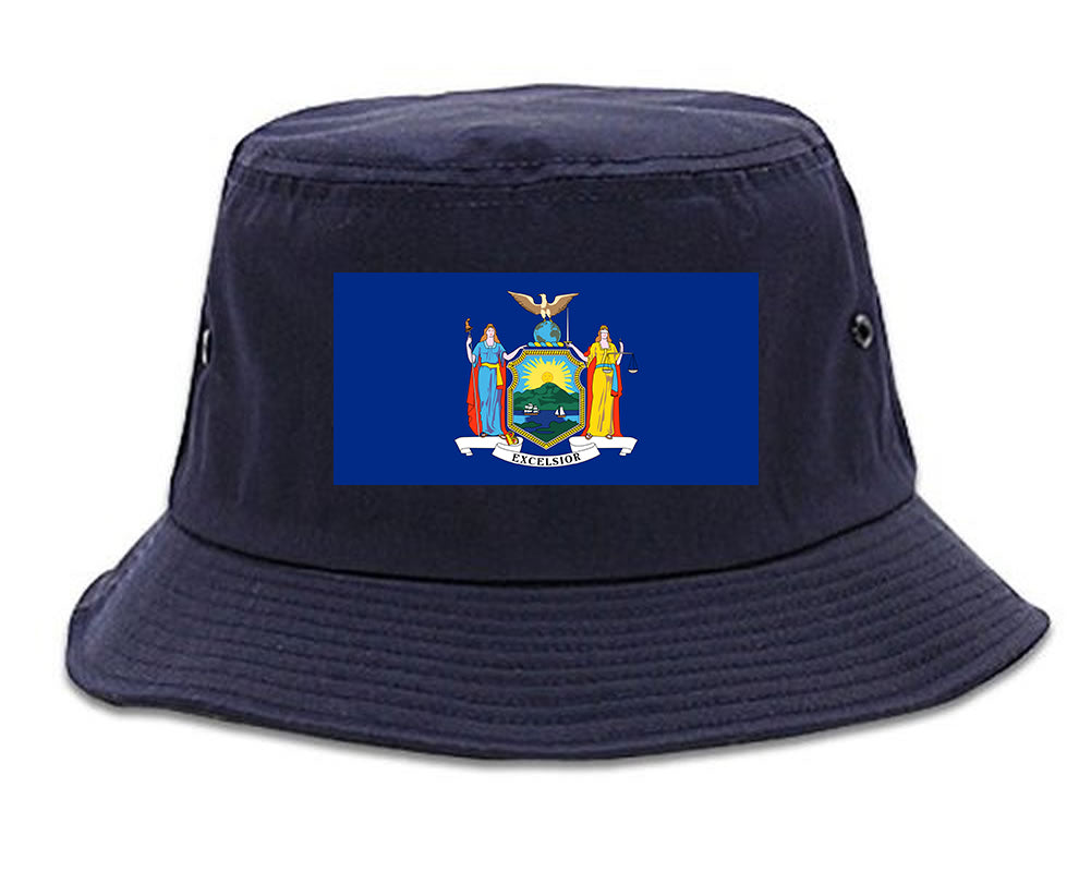 New York State Flag NY Chest Mens Bucket Hat Navy Blue