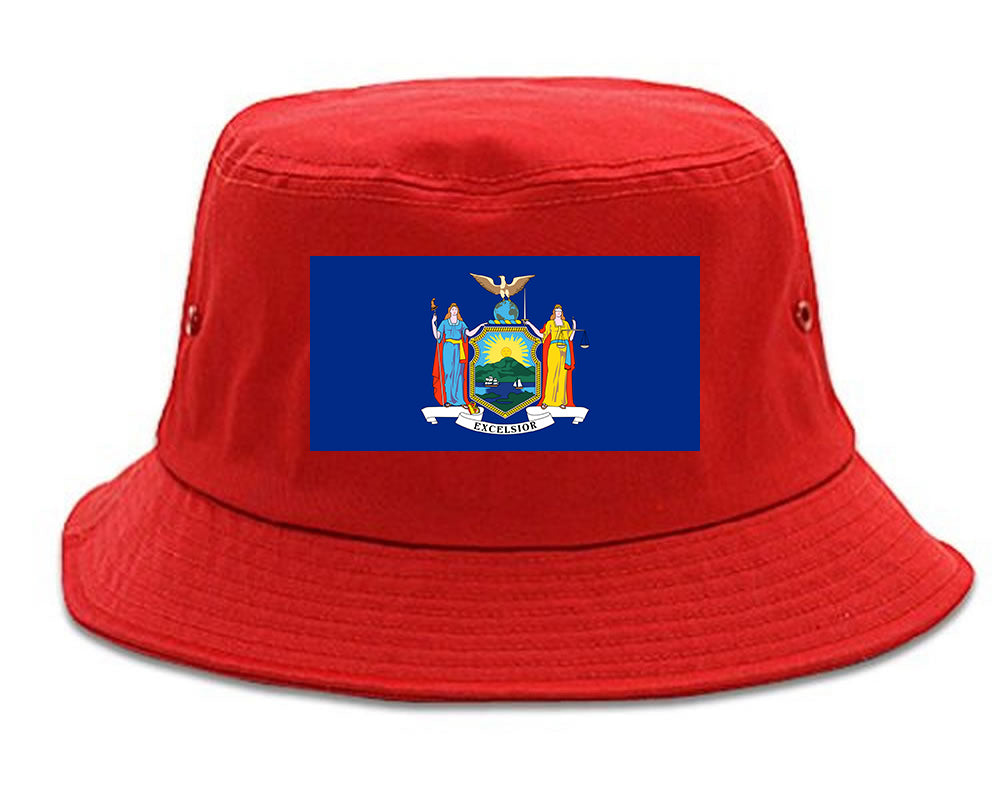 New York State Flag NY Chest Mens Bucket Hat Red