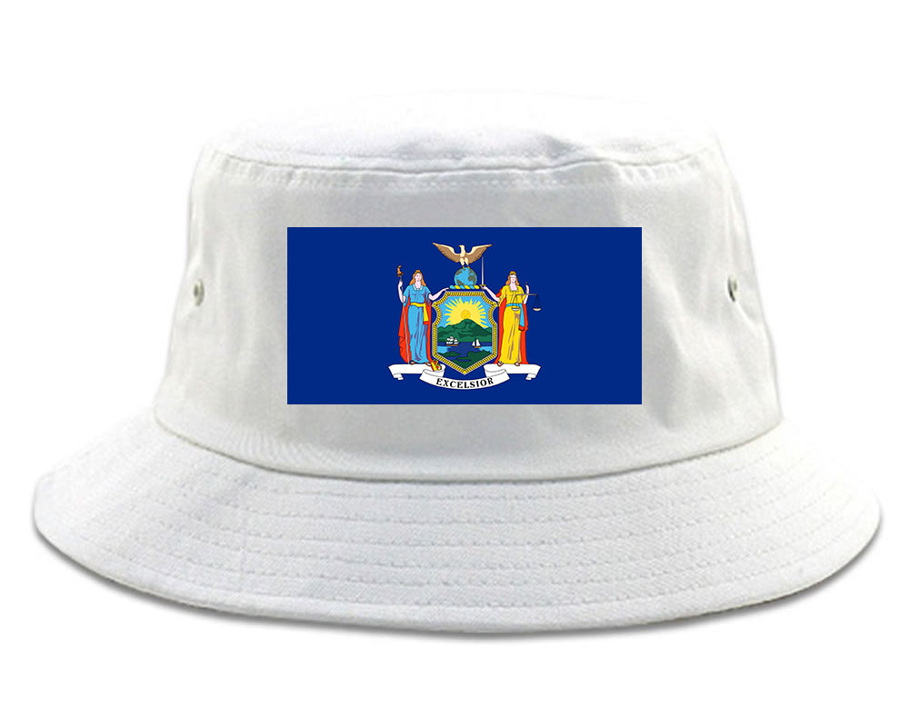 New York State Flag NY Chest Mens Bucket Hat White