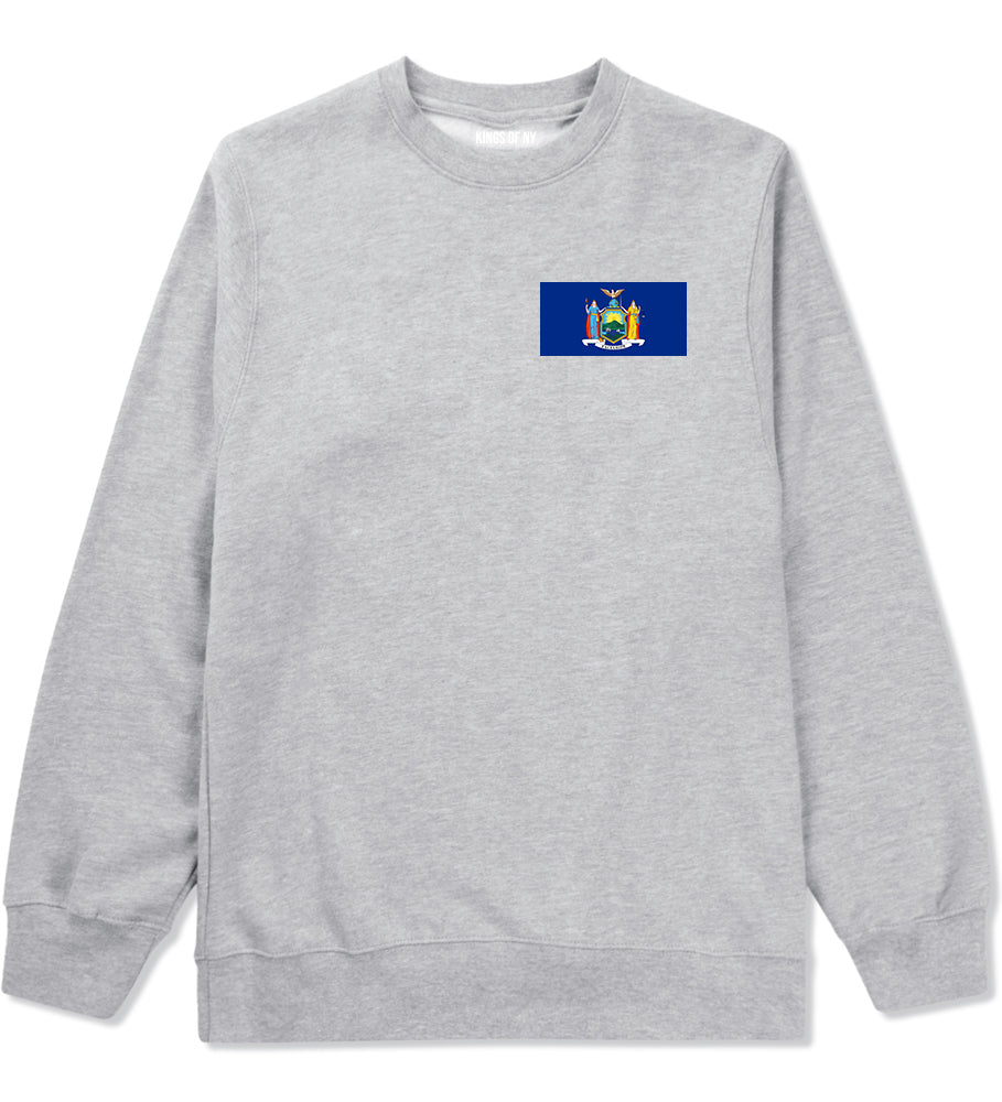 New York State Flag NY Chest Mens Crewneck Sweatshirt Grey