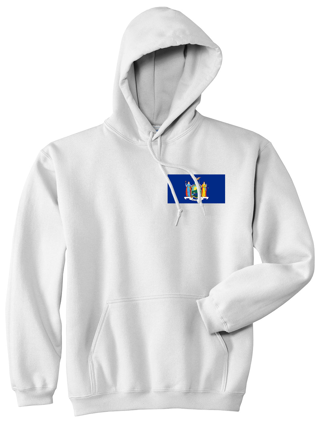 New York State Flag NY Chest Mens Pullover Hoodie White