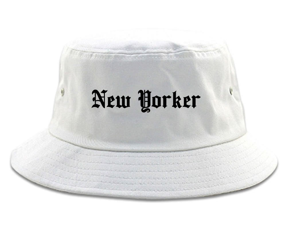New Yorker Old English Mens Bucket Hat White