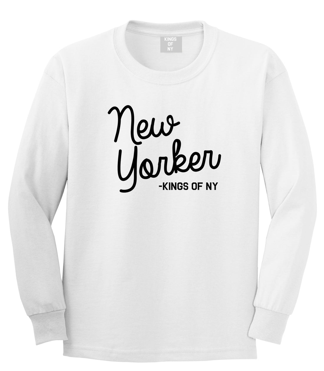 New Yorker Script Mens Long Sleeve T-Shirt White by Kings Of NY
