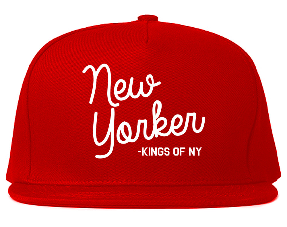 New Yorker Script Mens Snapback Hat Red