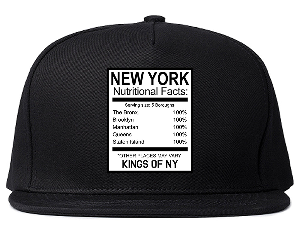 New York Nutritional Facts Black Snapback Hat