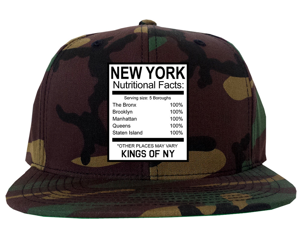 New York Nutritional Facts Camo Snapback Hat