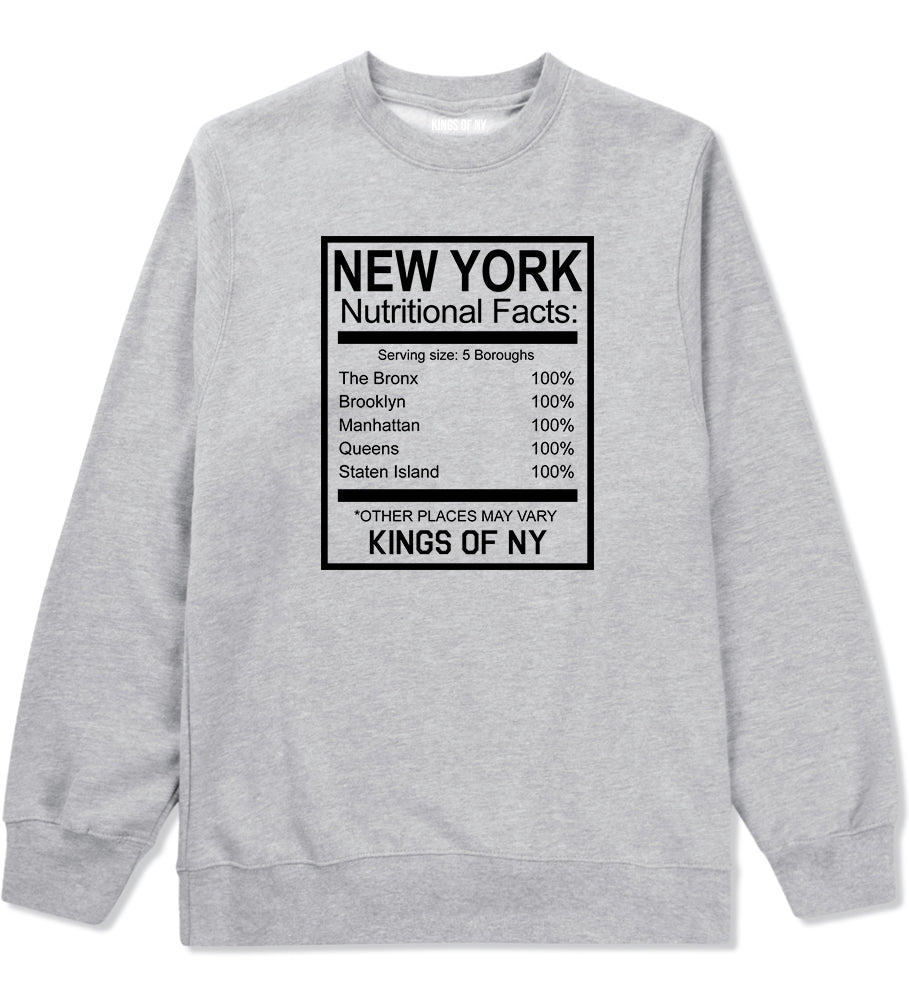 New York Nutritional Facts Crewneck Sweatshirt in Grey
