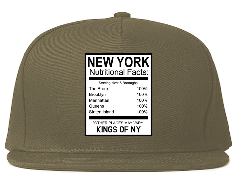 New York Nutritional Facts Grey Snapback Hat