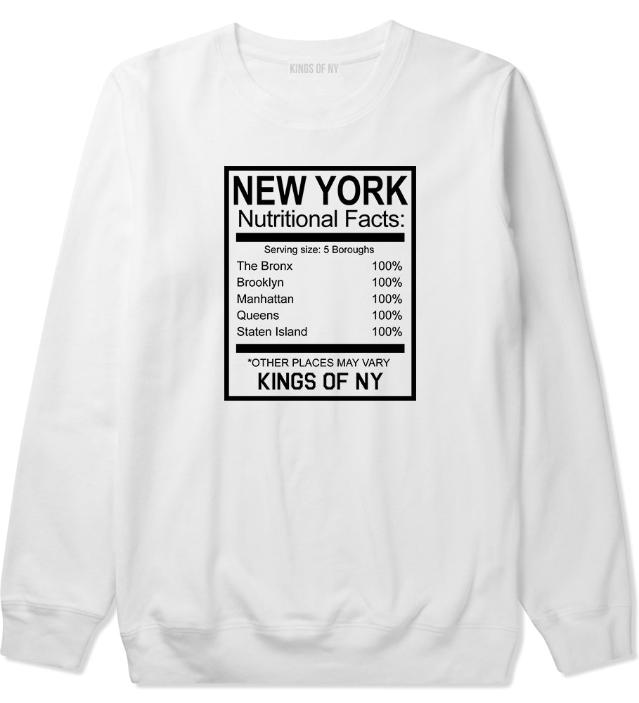 New York Nutritional Facts Crewneck Sweatshirt in White
