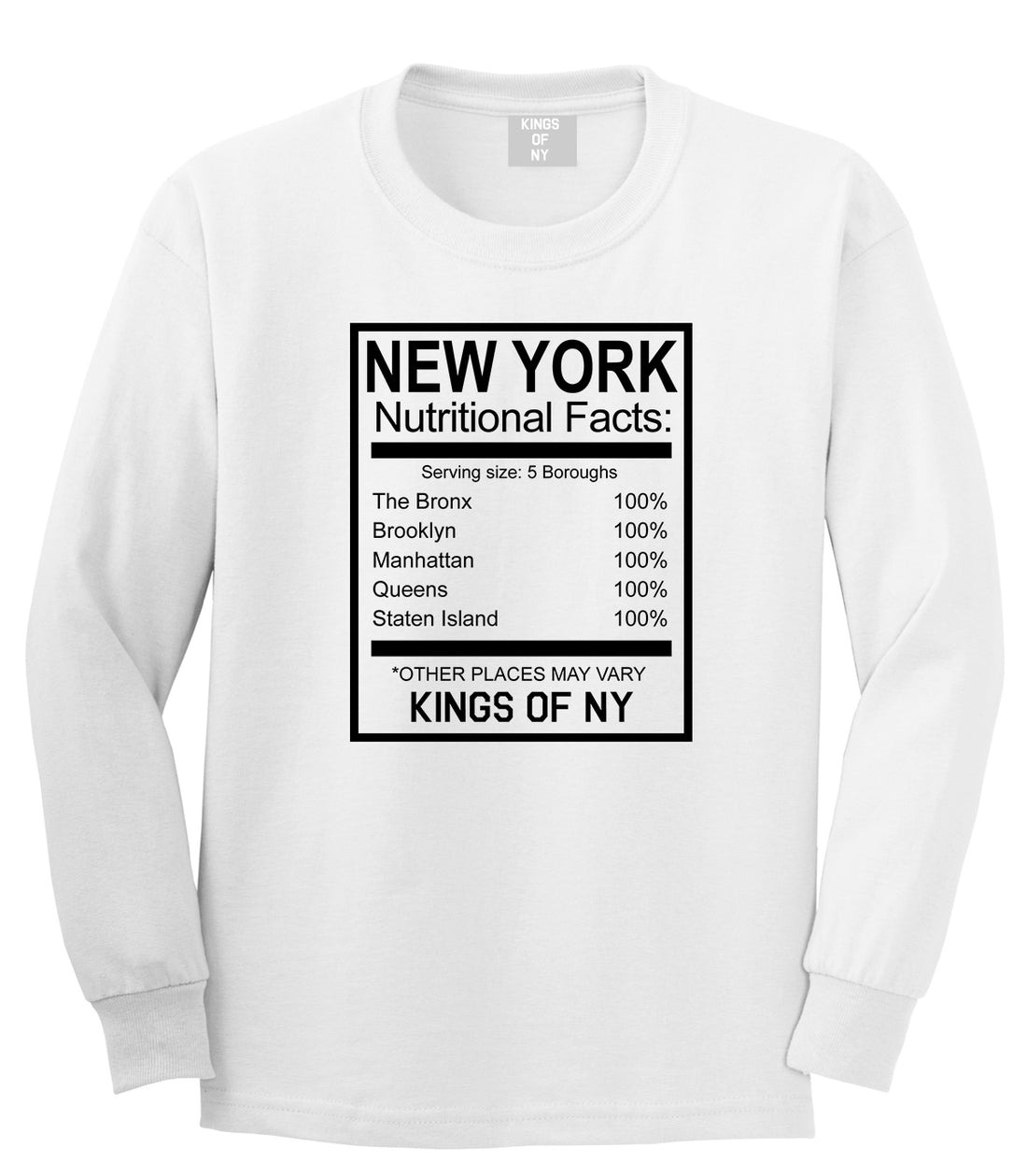 New York Nutritional Facts Long Sleeve T-Shirt in White