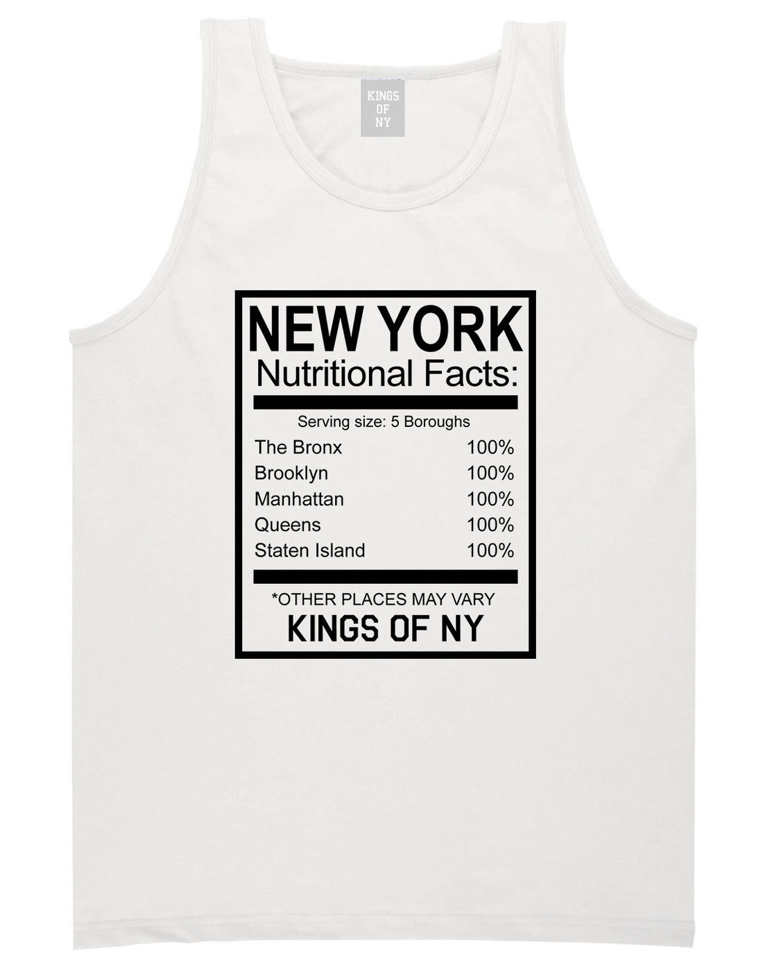 New York Nutritional Facts Tank Top Shirt in White