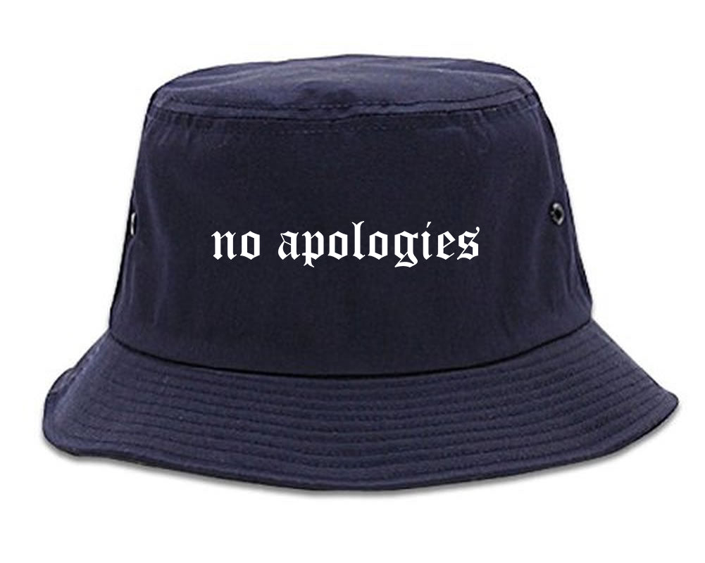 No Apologies Old English Mens Bucket Hat Navy Blue