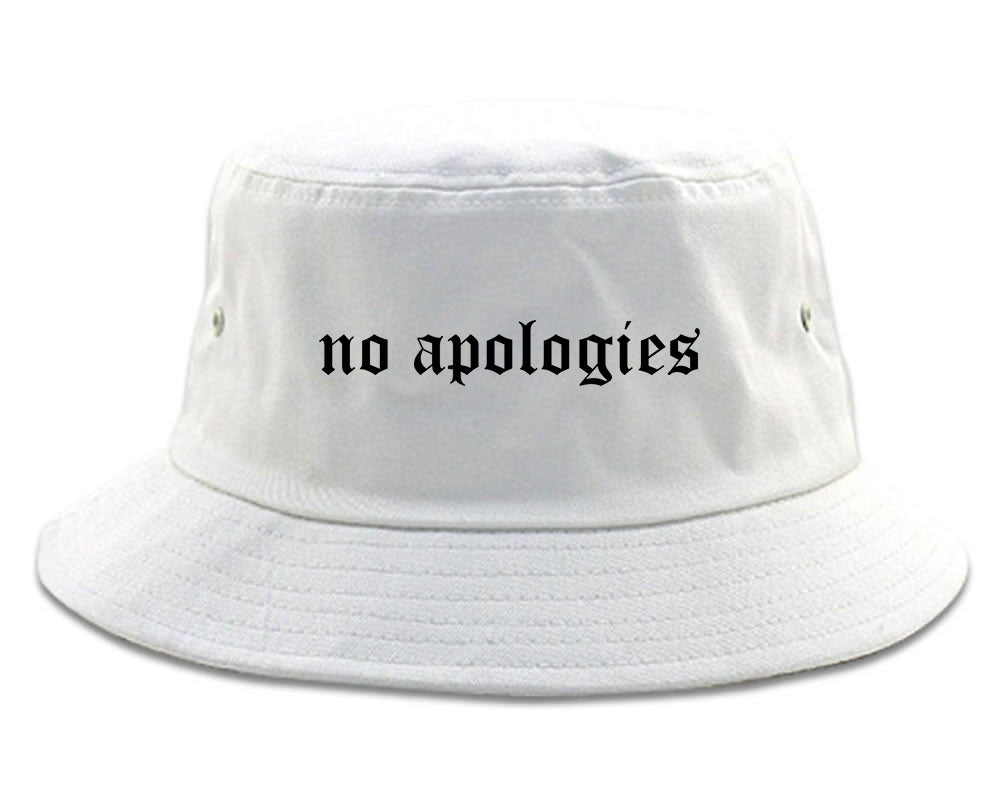 No Apologies Old English Mens Bucket Hat White