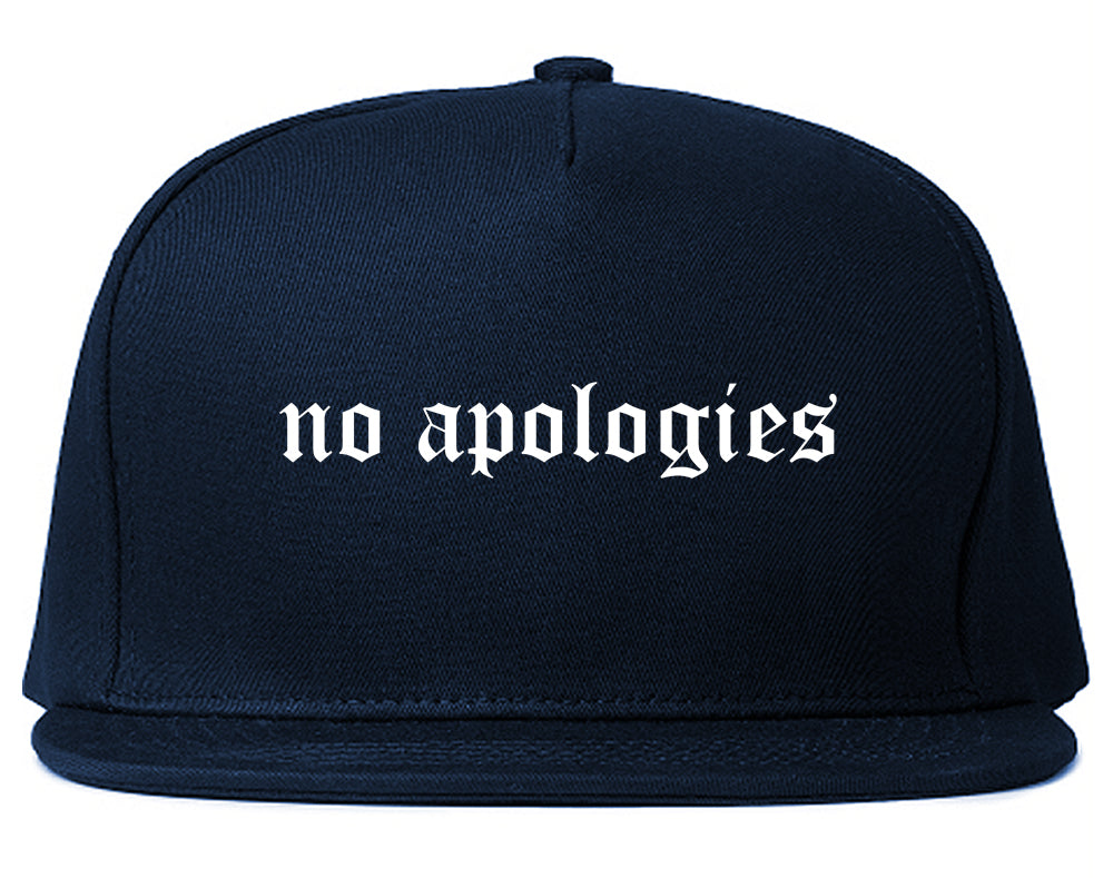 No Apologies Old English Mens Snapback Hat Navy Blue