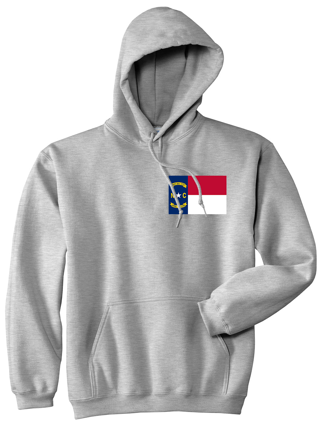 North Carolina State Flag NC Chest Mens Pullover Hoodie Grey