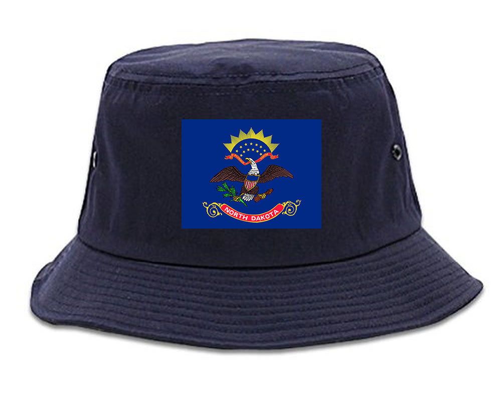 North Dakota State Flag ND Chest Mens Bucket Hat Navy Blue
