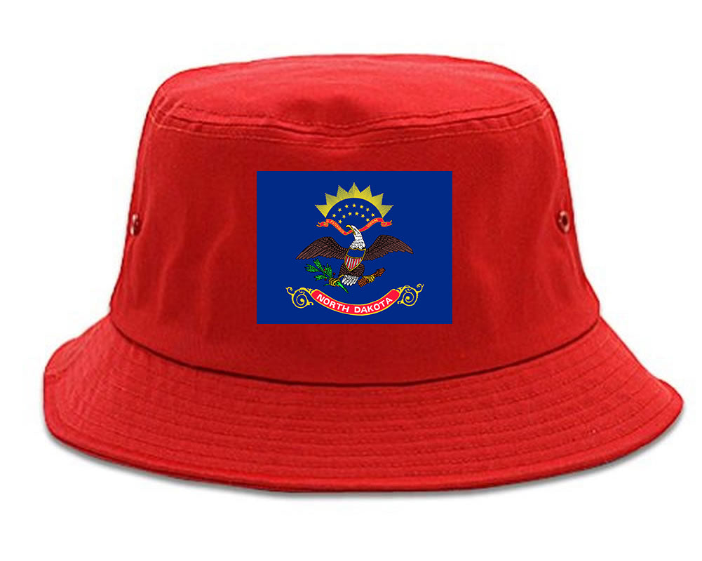 North Dakota State Flag ND Chest Mens Bucket Hat Red