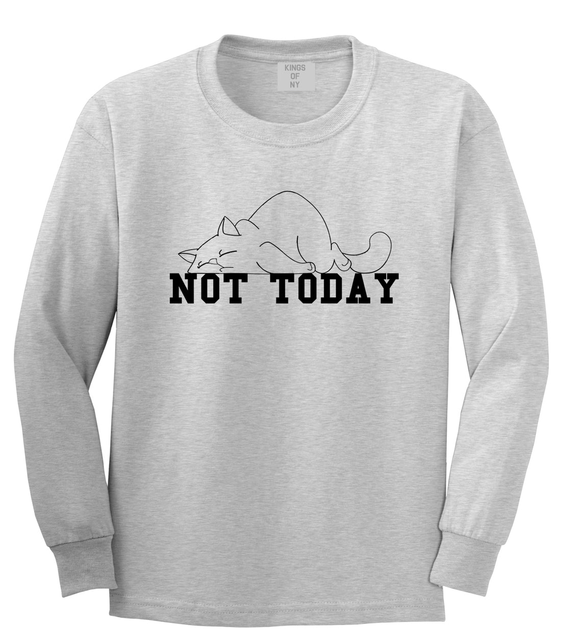 Not Today Sleepy Cat Funny Mens Long Sleeve T-Shirt Grey