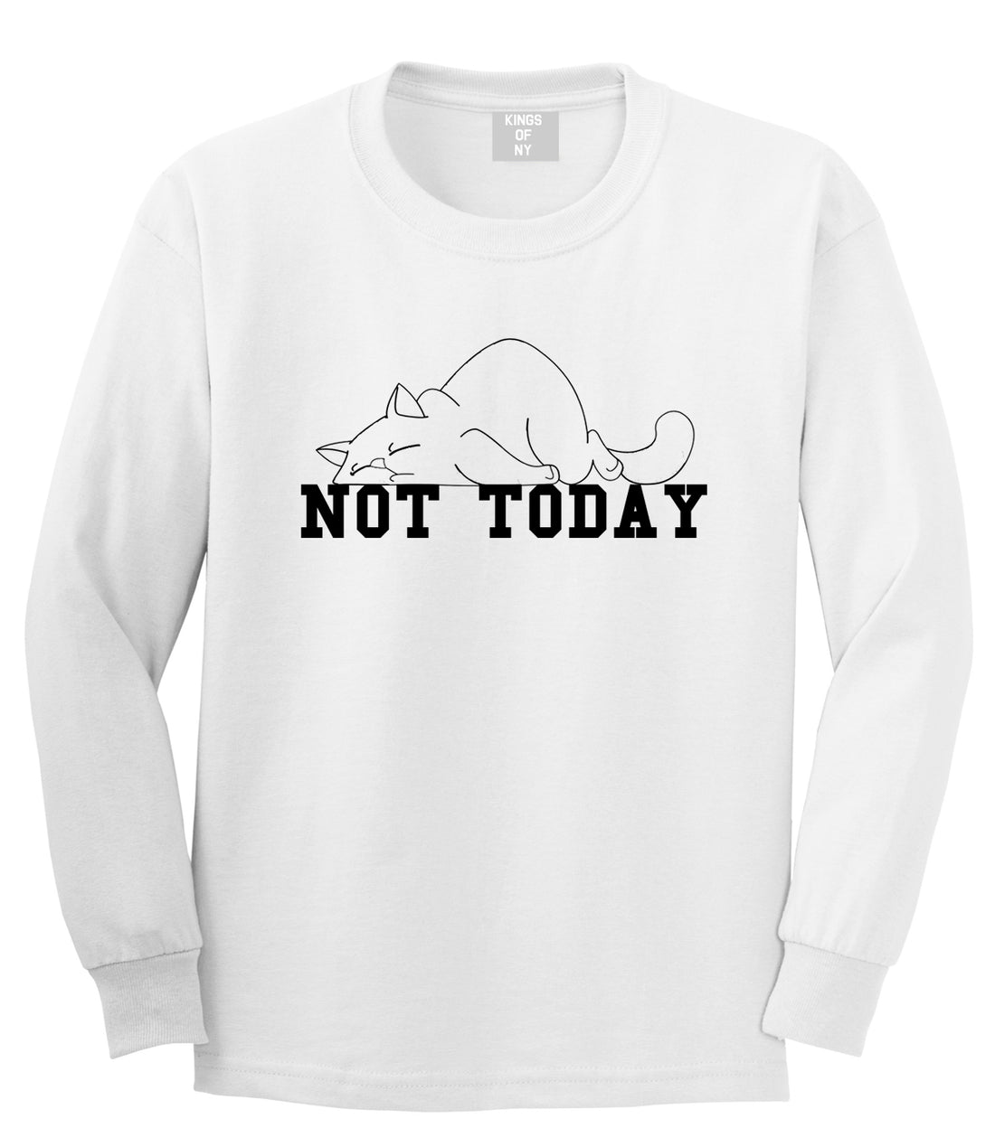Not Today Sleepy Cat Funny Mens Long Sleeve T-Shirt White