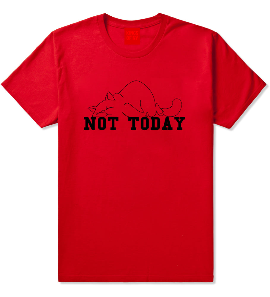 Not Today Sleepy Cat Funny Mens T-Shirt Red