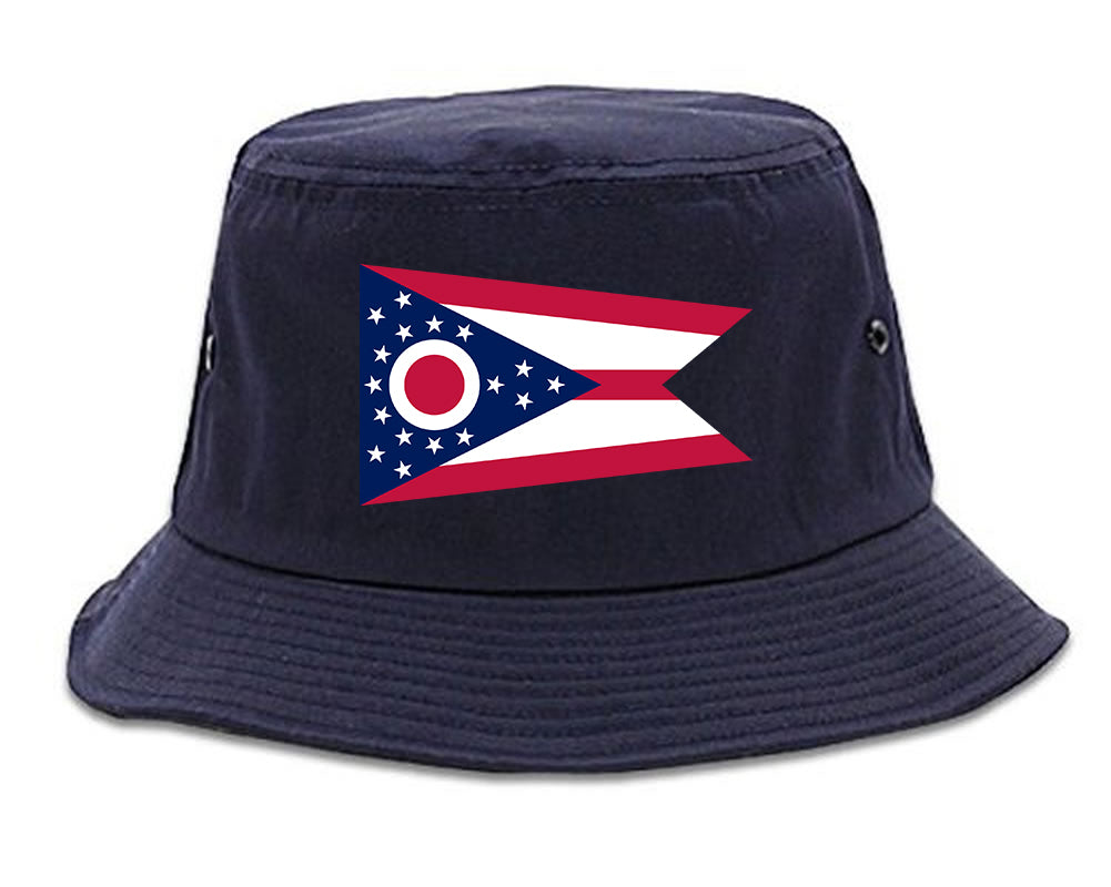 Ohio State Flag OH Chest Mens Bucket Hat Navy Blue