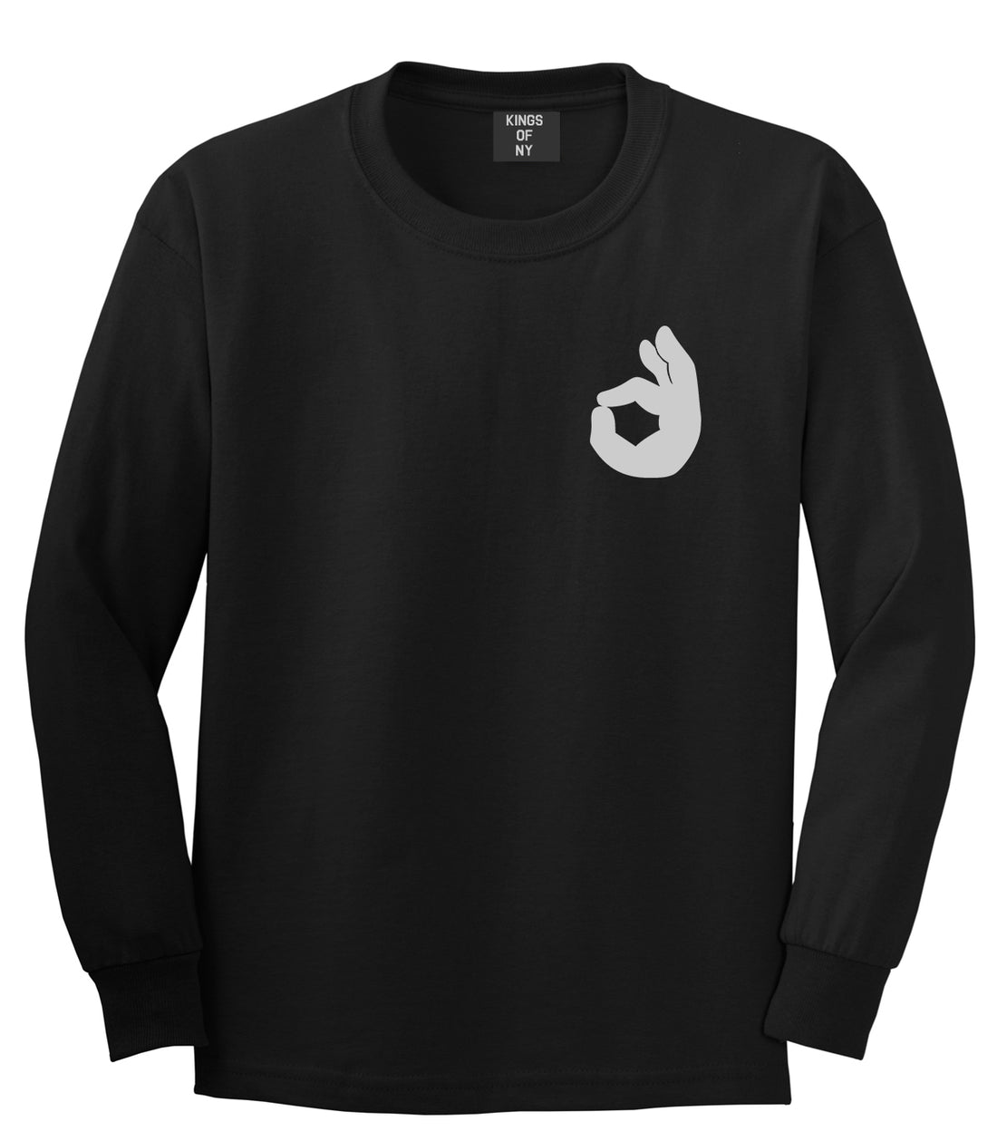 Okay Emoji Chest Black Long Sleeve T-Shirt by Kings Of NY