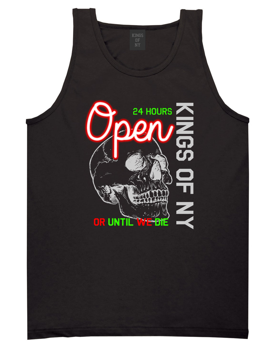Open 24 Hours Sign Skull Mens Tank Top Shirt Black by Kings Of NY