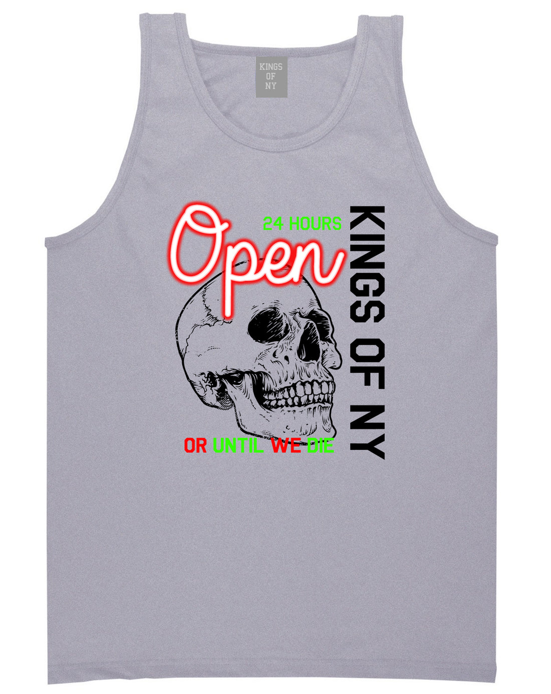 Open 24 Hours Sign Skull Mens Tank Top Shirt Grey by Kings Of NY