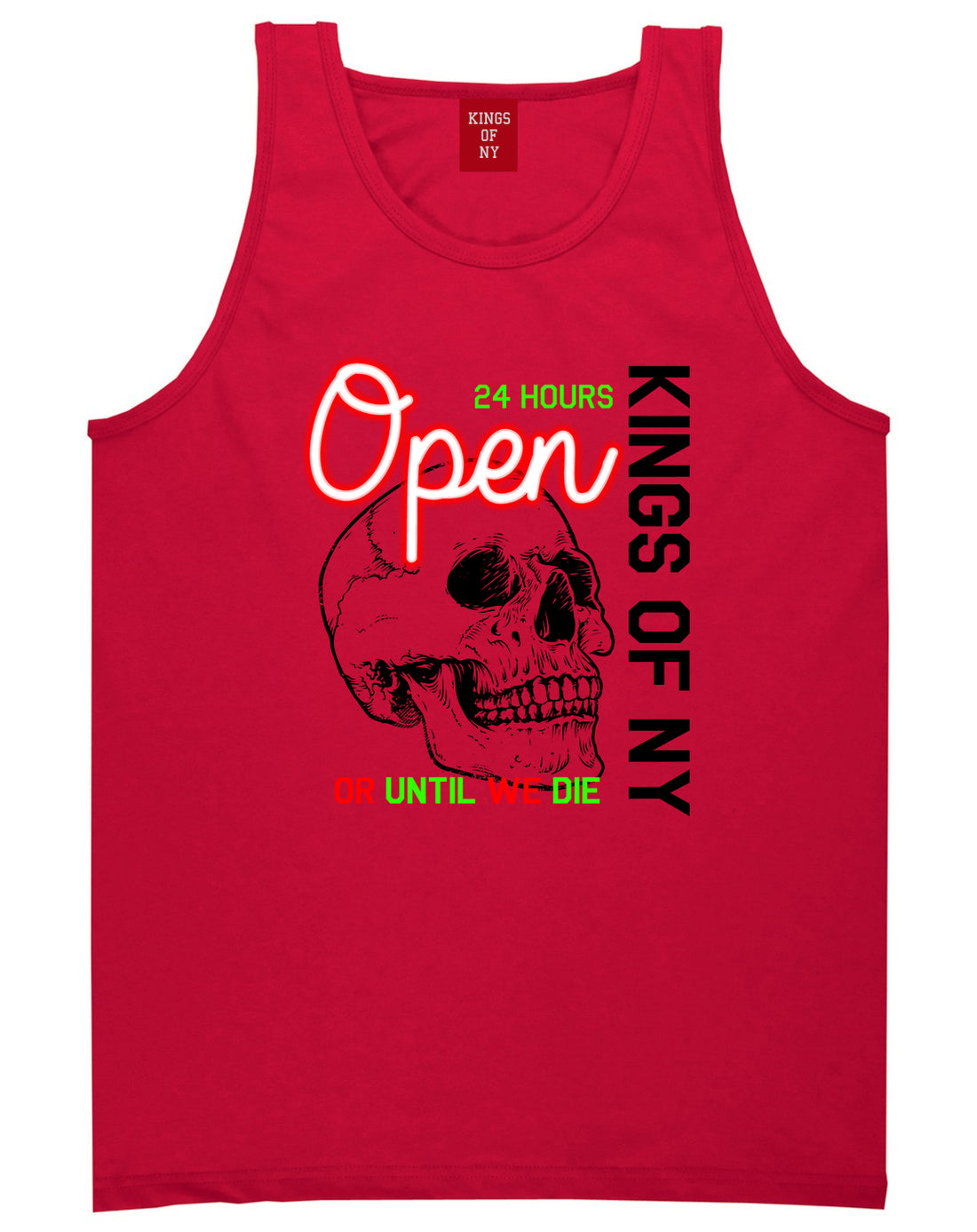 Open 24 Hours Sign Skull Mens Tank Top Shirt Red by Kings Of NY