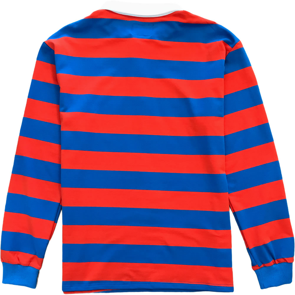 Orange And Blue Striped Mens Long Sleeve Rugby Shirt Black