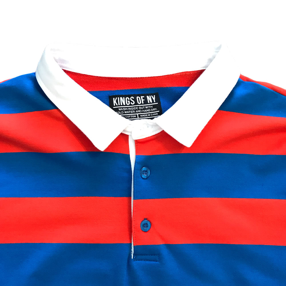 Orange And Blue Striped Mens Long Sleeve Rugby Shirt Detail