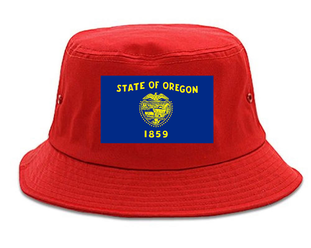 Oregon State Flag OR Chest Mens Bucket Hat Red