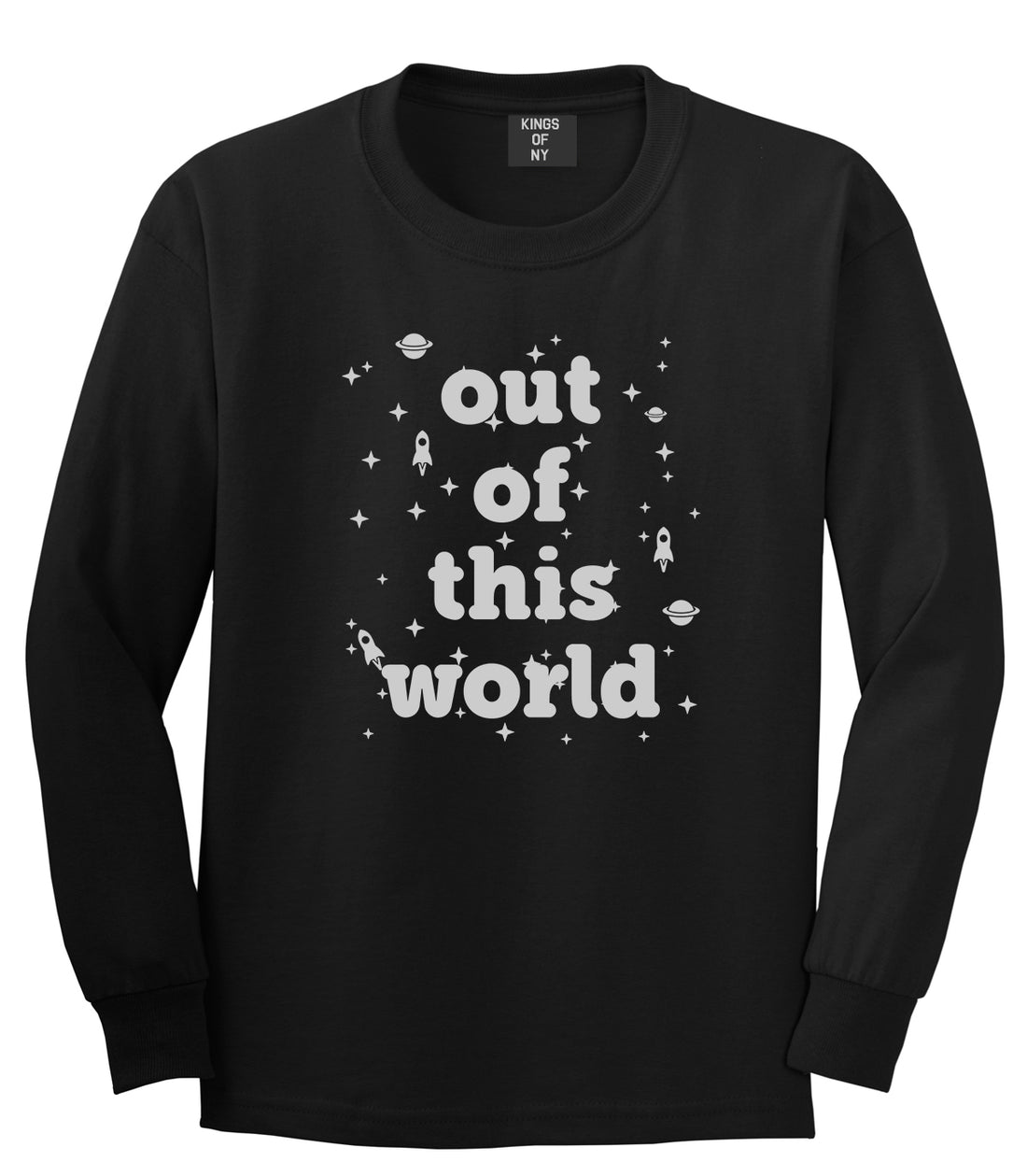 Out Of This World Space Galaxy Mens Long Sleeve T-Shirt Black by Kings Of NY