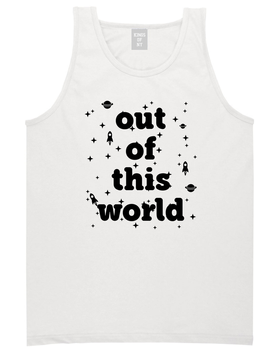 Out Of This World Space Galaxy Mens Tank Top Shirt White by Kings Of NY