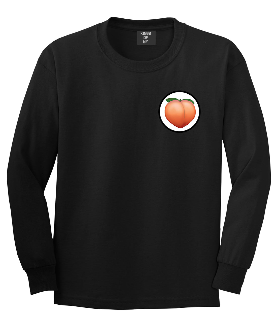 Peach Emoji Chest Mens Black Long Sleeve T-Shirt by Kings Of NY