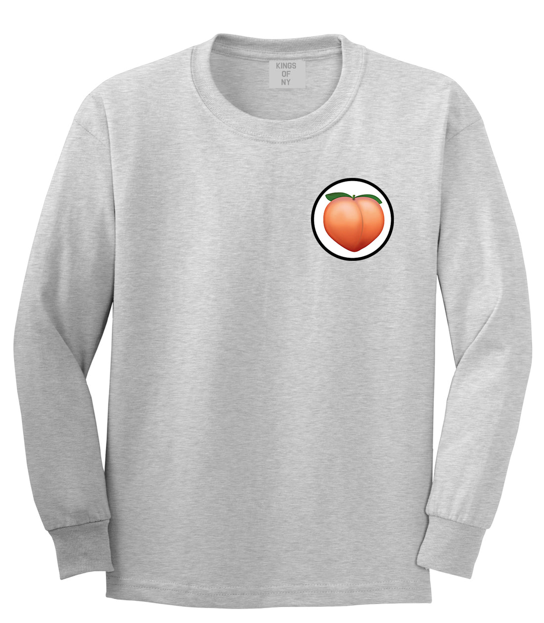 Peach Emoji Chest Mens Grey Long Sleeve T-Shirt by Kings Of NY