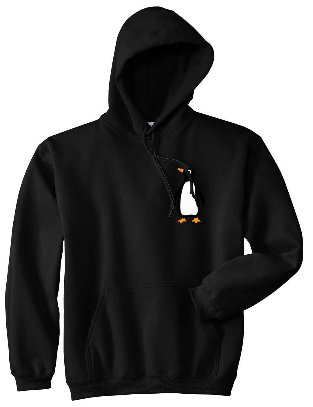 Penguin Animal Chest Mens Pullover Hoodie Black