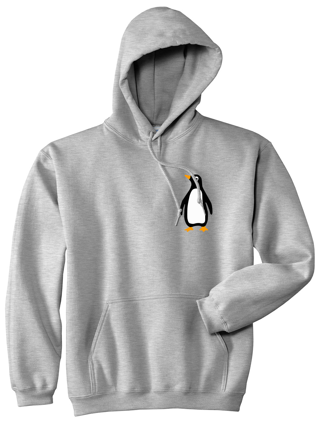 Penguin Animal Chest Mens Pullover Hoodie Grey