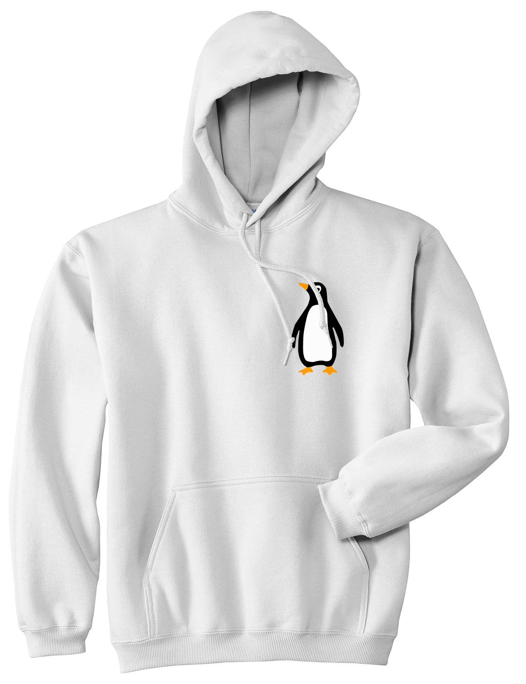 Penguin Animal Chest Mens Pullover Hoodie White