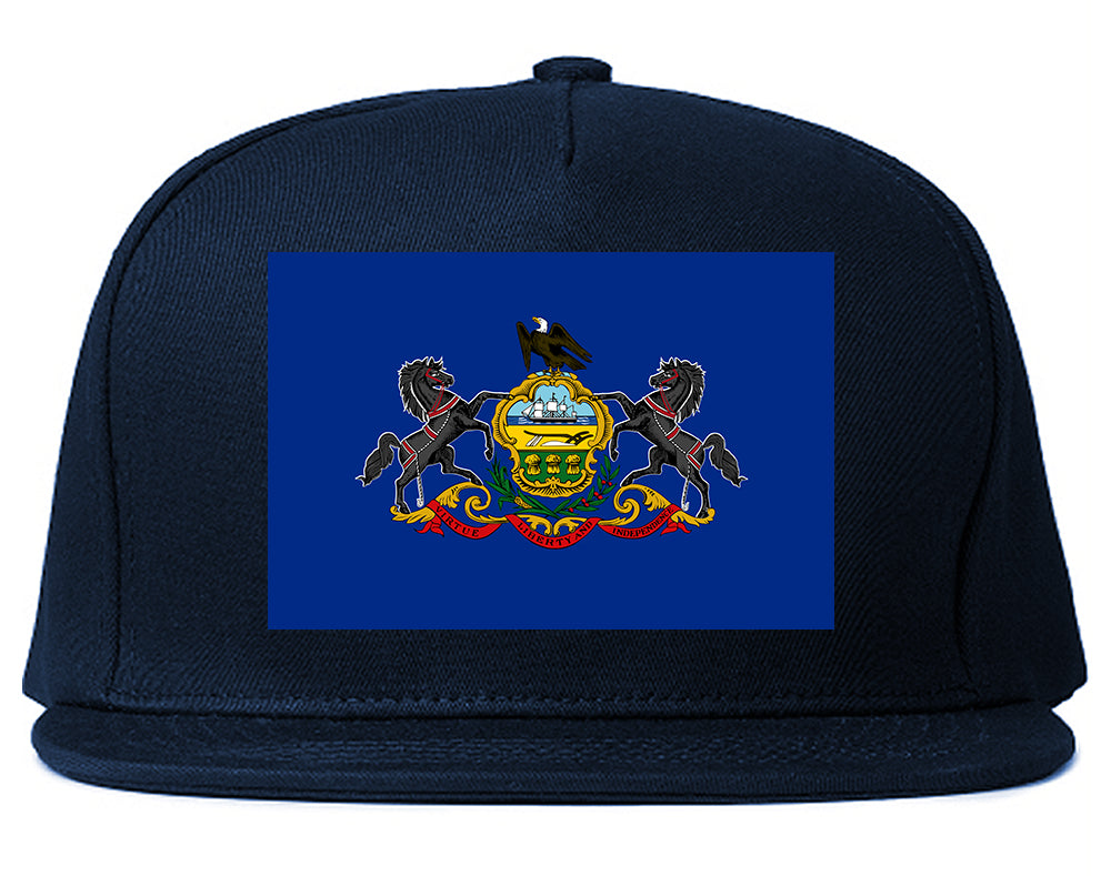 Pennsylvania State Flag PA Chest Mens Snapback Hat Navy Blue