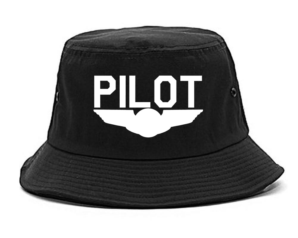 Pilot With Wings Bucket Hat Black