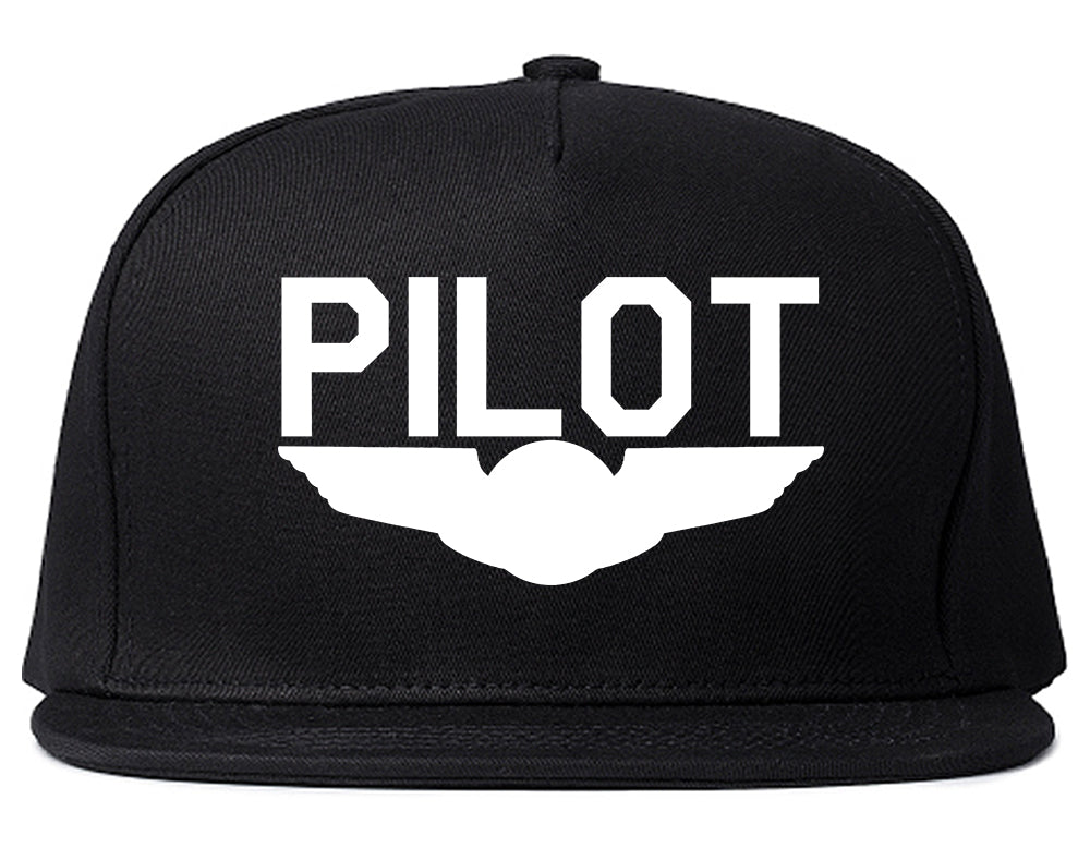 Pilot With Wings Snapback Hat Black