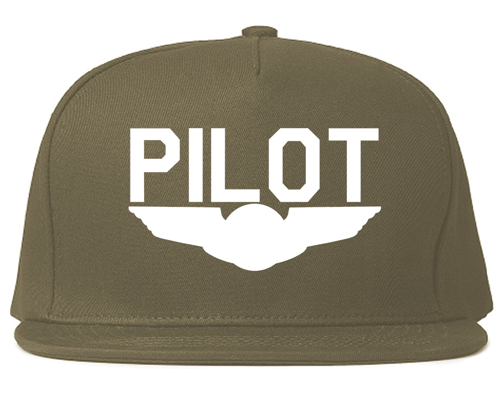 Pilot With Wings Snapback Hat Grey